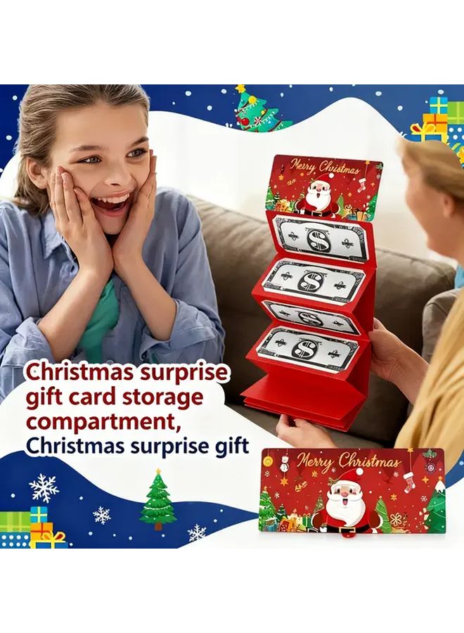 Christmas Cash Gift Card Holder Santa Snowflake Tree Design Red Storage Box